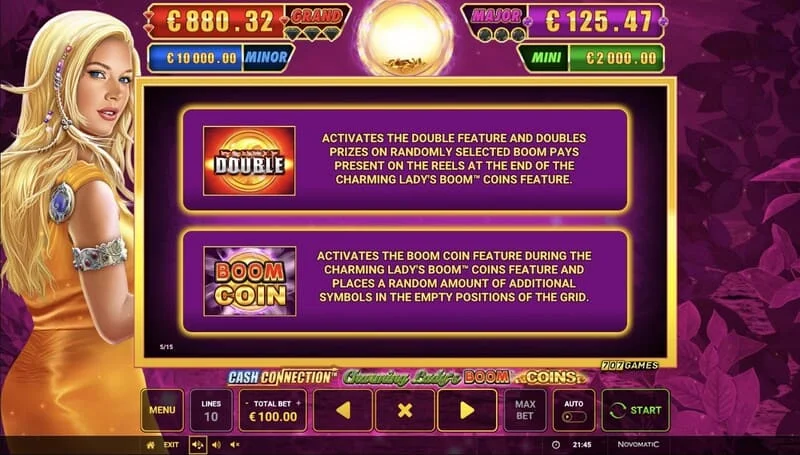 Cash Connection - Charming Lady's Boom Coins - Boom Coin fixado com multiplicador